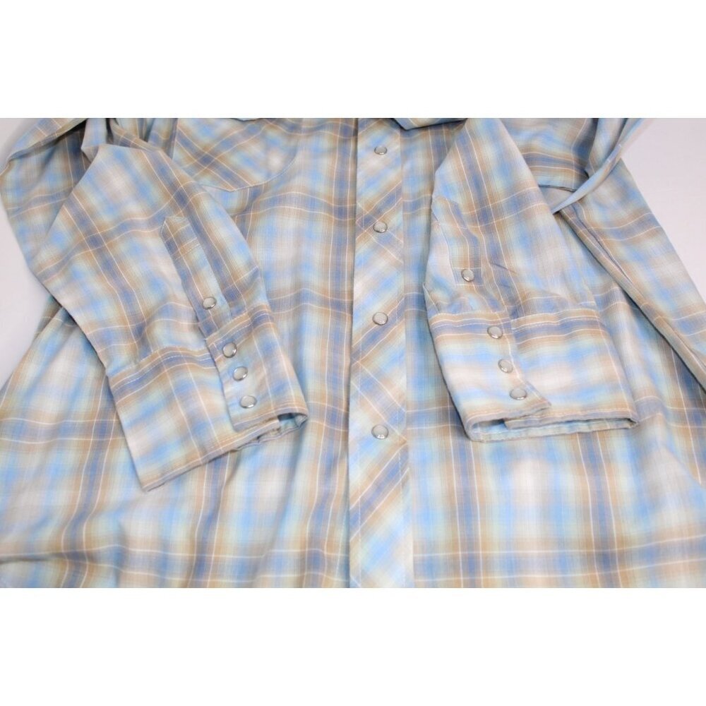 Roper Men's Cowboy Shirt L Blue Tan Plaid Western Pearl Snap Casual Fit Relaxed - Picture 12 of 15